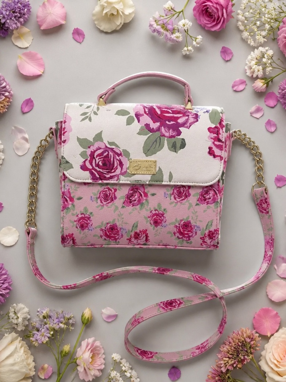 Betsey Johnson Addy Floral Pink Top-Handle Crossbody Bag LIKE NEW